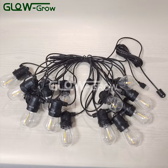 High Quality 48FT 15 Pieces S14 LED Blubs Christmas Holiday Decorative Lighting Outdoor Waterproof Solar LED String Light